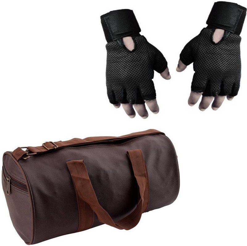 Snipper Combo of Leatherite Gym Bag and Heavy leather Netted Wrist Gloves Fitness Accessory Kit Kit