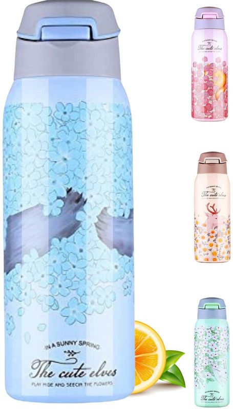 Frabble8 Vacuum Insulated Stainless Steel Water Bottle Pop up Straw Sipper 480 ml Sipper  (Pack of 1, Blue, Steel)
