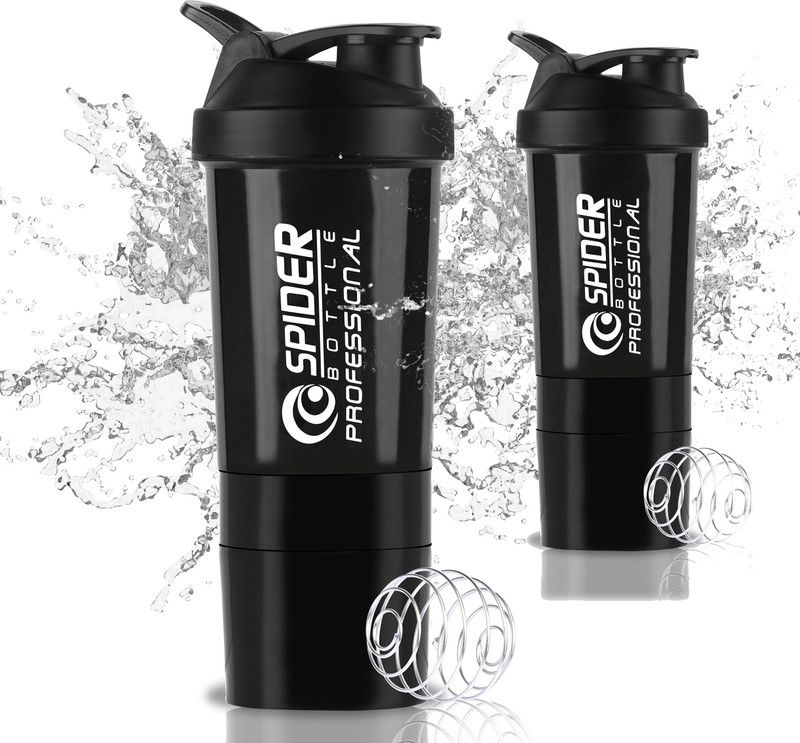 TRUE INDIAN Premium and Best Quality Shaker Bottle & Sipper Bottle|Protein Gym Shaker Bottle 500 ml Shaker  (Pack of 2, Black, Plastic)