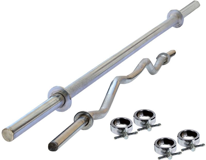 Pro 3 Ft Straight Rod/3 Ft Curl Rod/For Gym Weight Lifting Bar  (Silver)