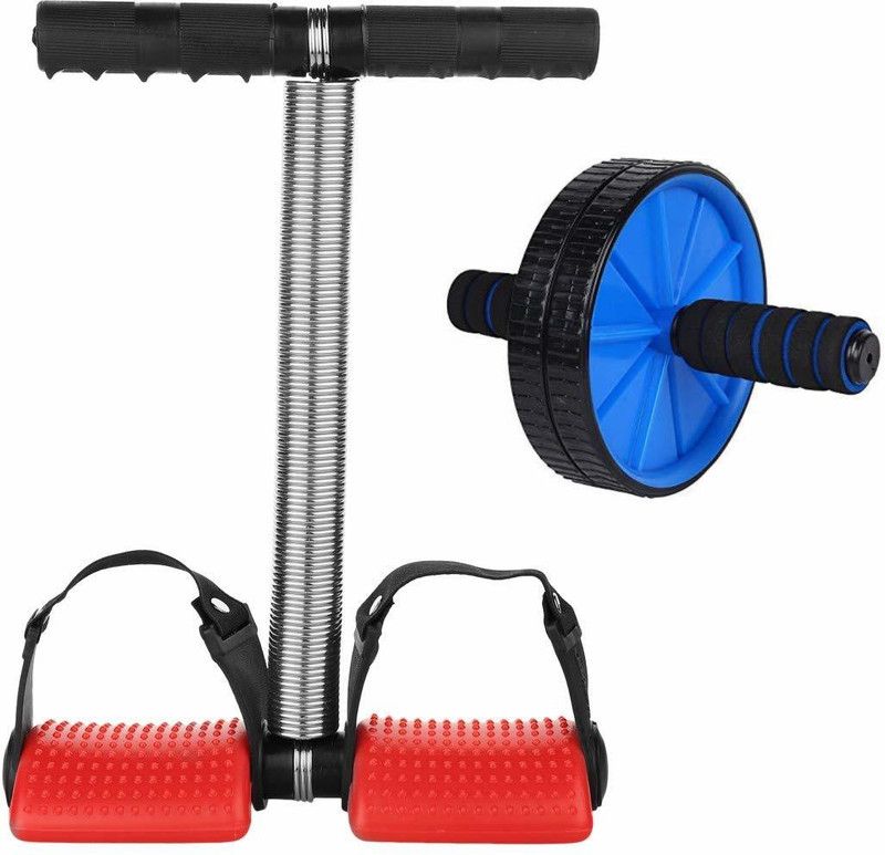 Oddish Single Spring Tummy Trimmer with Ab Roller Home Gym Ab Exerciser  (Black, Blue)