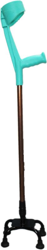 AKI Walking Stick with Elbow Crutches Aluminum Four Leg Shaped Support (Green) Walking Stick