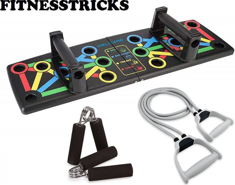 Fitnesstricks Combo Of Push Up Board With Double Toning Tube And 2 Foam Hand Gripper Fitness Accessory Kit Kit