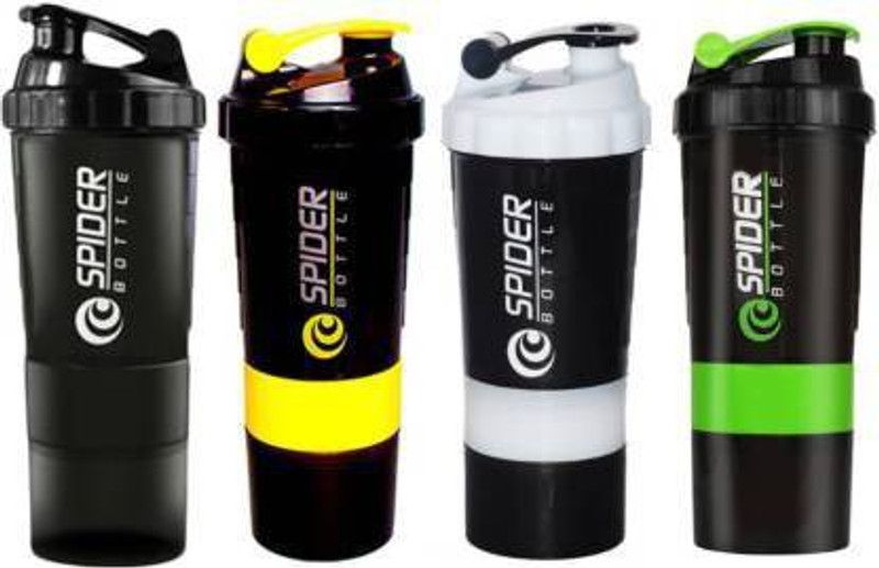 Innovegic Sport Gym Shaker/Shaker Bottle/Gym Shaker Bottle/Protein Shaker/Gym Water Bottle 500 ml Shaker  (Pack of 4, Black, Plastic)
