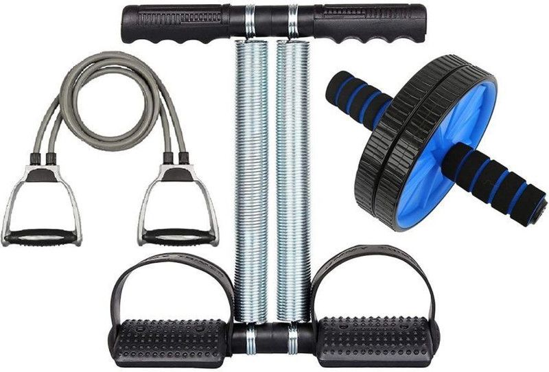 HORSE FIT Tummy Trimmer and Resistance Band and Abs Wheel Roller Combo Fitness Accessory Kit Kit