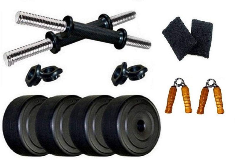 VENOM Home Gym with 12 Kg. P.V.C Weight Plates (3 Kg X 4 = 12 Kg) with Dumbbell Rods, Wristband & Hand Gripper Dumbbell Kit Kit