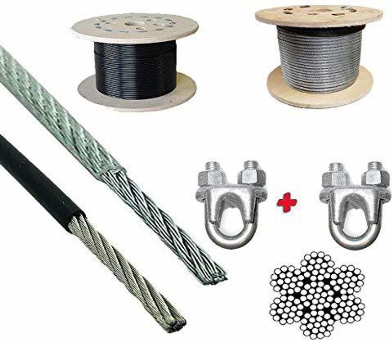 HACKERX Gym Wire Cable PU Coated 6MM 5 Meter Silver with 4 Eye Lock & 4 Wire Lock Multi-training Bar