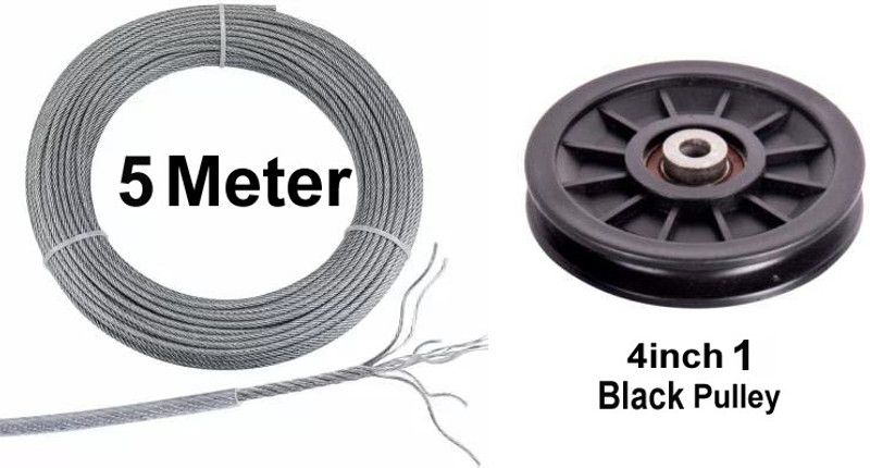 Dinetic 5M Gym Wire With Exercise Machine Attachments Gym Pulley-1 4-inch (Black) Multi-training Bar