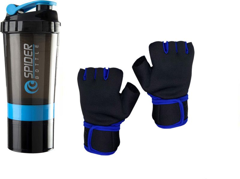 TRUE INDIAN Sports Combo of Protein Shaker Bottle 500ml, Gym Gloves,& Leather Gym Gloves Fitness Accessory Kit Kit