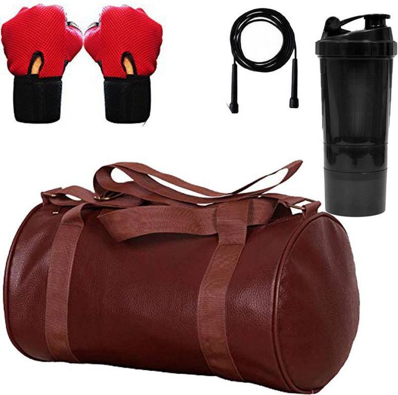5 O' CLOCK SPORTS Brown Leather Gym Bag, Gym Gloves (Red) , Skipping Rope(Black) Fitness Accessory Kit Kit