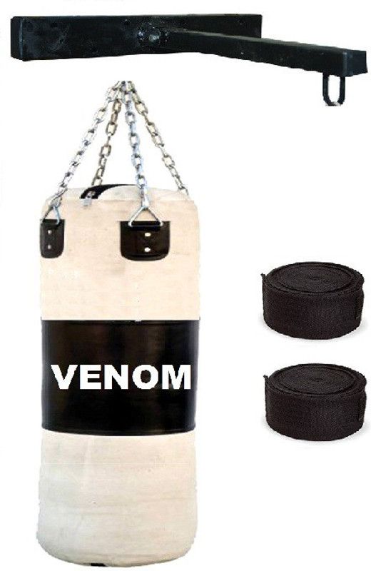 VENOM 24 Inch Long, CANVAS Material, Filled Punching Bag along with Hanging Chain, Hand Wrap Pair & Bag Stand Fitness Accessory Kit Kit