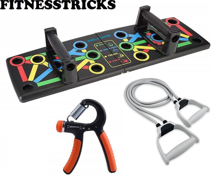 Fitnesstricks Combo Of Push Up Board With Double Toning Tube And Hand Gripper Fitness Accessory Kit Kit