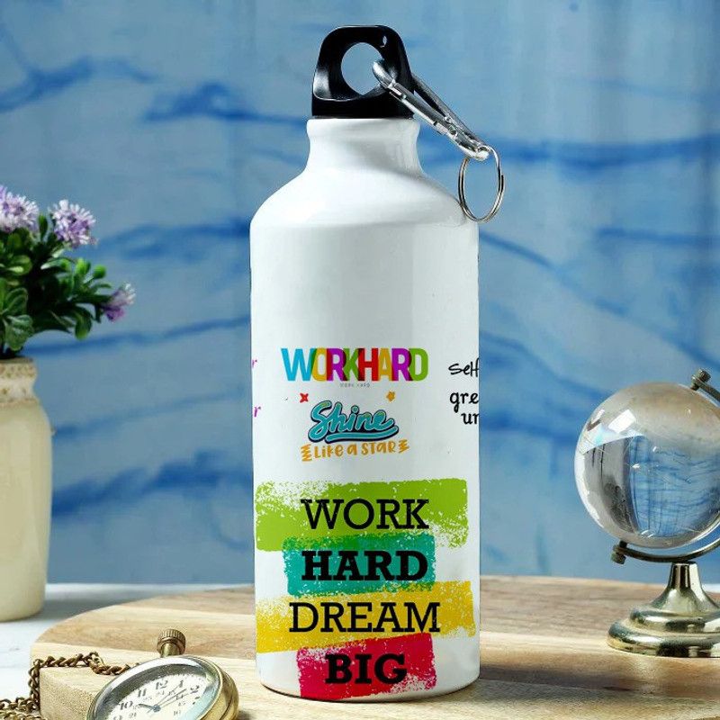 MODEST CITY 'Work Hard Dream Big' Motivational Quote Printed Sports Water Bottle 600 ml Sipper  (Pack of 1, White, Aluminium)
