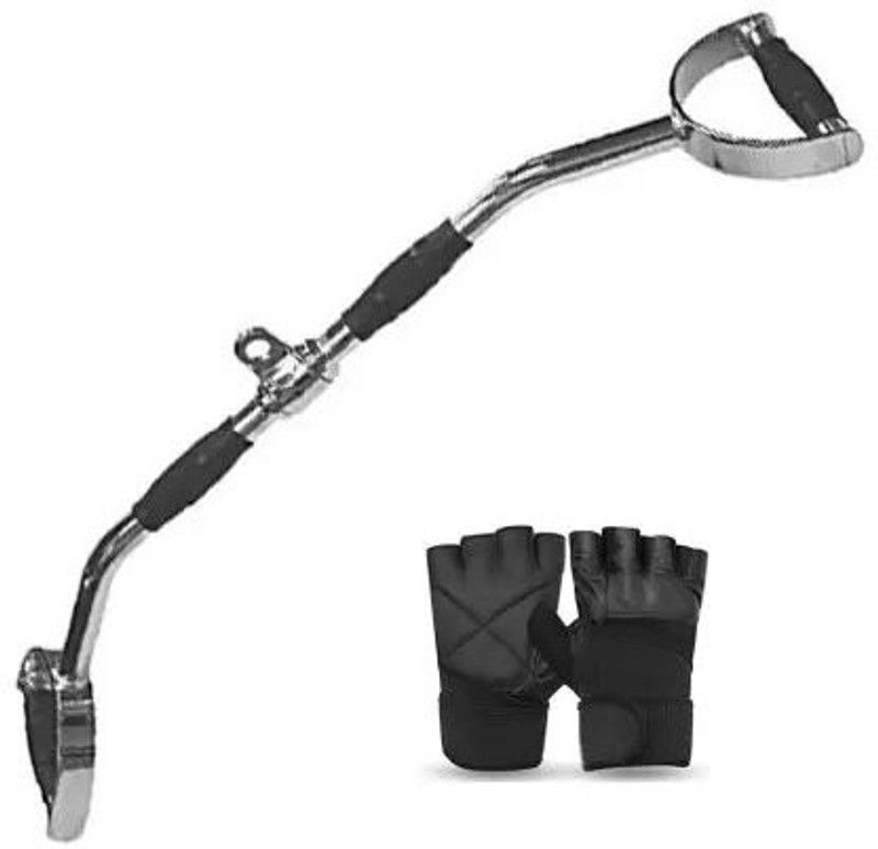 HACKERX D Handle Steel Bar | LAT Bar 32 inch | Pro-Grip D Handle with Leather Gloves Multi-training Bar