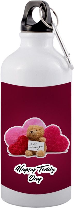 COLOR YARD best happy teddy day with I love you text design with pink background on 600 ml Sipper  (Pack of 1, Multicolor, Aluminium)