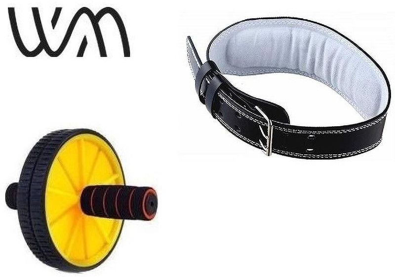 Web Mall Small Geniune Leather Weight Lifting Belt & AB Roller Unisex Fitness Accessory Kit Kit