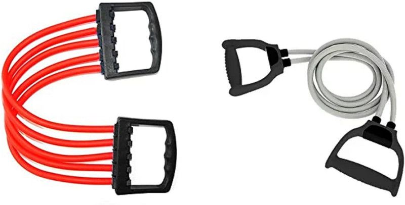 CODIVER Toning Tube with D Handle Chest Expander Includes 5 Resistance Tube  (Multicolor)