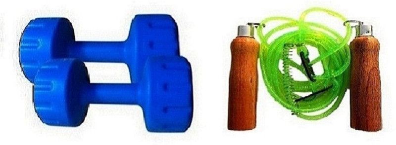 VENOM VENOM BLUE COLOR 5KG VINYL PLASTIC DUMBELL AND GREEN COLOR WOODEN HANDLE SKIPPING ROPE Dumbbell Kit Kit