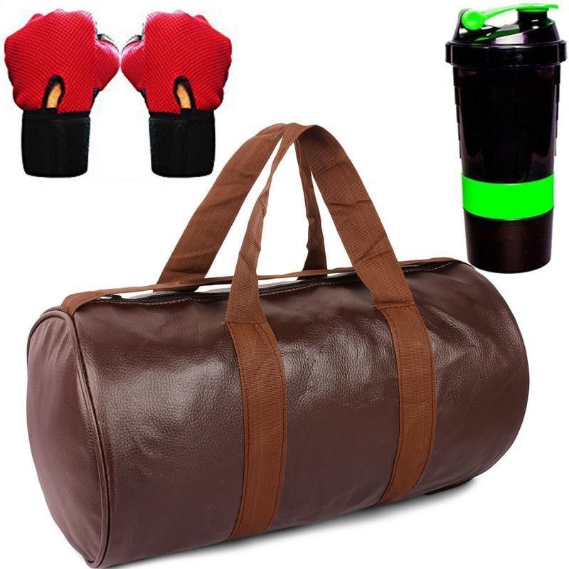 5 O' CLOCK SPORTS Sports Gym & Fitness Kit-Combo of Leather Brown Gym Bag/Duffel Bag Gym/Fitness Kit /Combo/Gym Accessories/Gym Kit/For Men Fitness Accessory Kit Kit