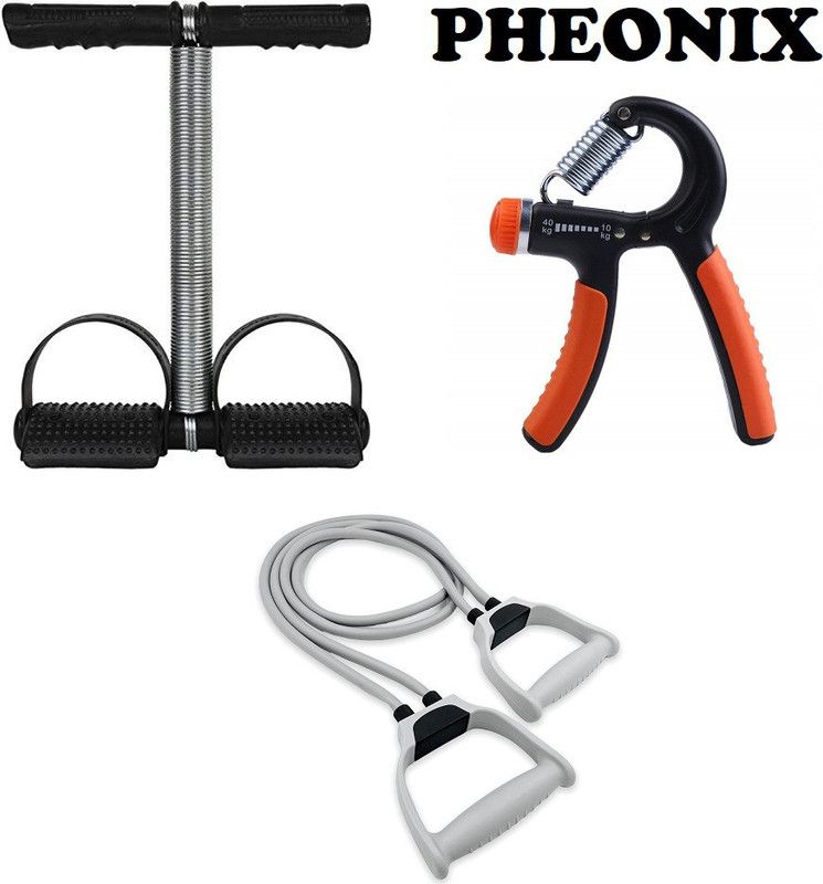 Pheonix Combo Of Single Spring Tummy Trimmer With Hand Gripper And Double Toning Tube Fitness Accessory Kit Kit