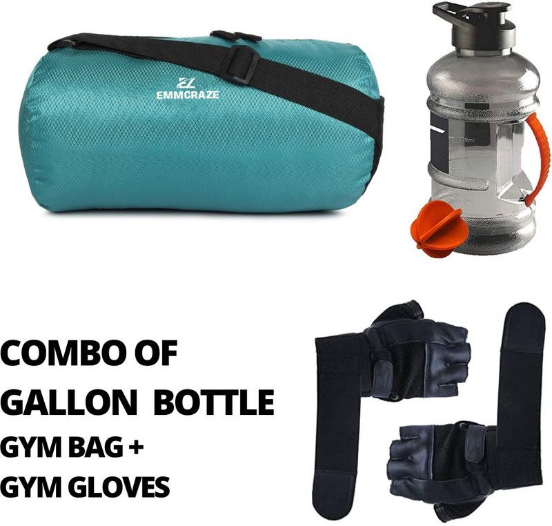 EMMKITZ MULTIPURPOSE GYM BAG+ GYM GLOVES +GALLON BOTTLE Fitness Accessory Kit Kit