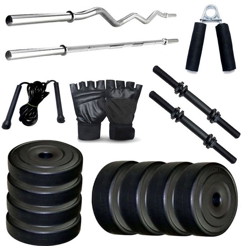 RIO PORT 6 kg 6 Kg of PVC weight (1 Kg x 6 = 6Kg) +1 x3 FT S/ 3FT curl road+ B/ dumbbell Rods , gym gloves + 1 Skipping Rope + 1 Hand Gripper + 4 Locks and clippers Home Gym Combo