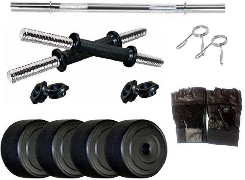 SPIRO 24 kg Home Gym 24Kg. (3 Kg. X 8 = 24 Kg. ) With Straight Rod & Gym Gloves Home Gym Combo