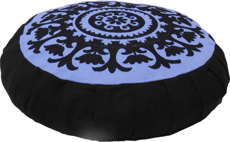 Kanyoga Cotton Round Printed Design BuckWheat Hull Filled Zafu Yoga Medetation Cushion (13 x 38 CM) Yoga Blocks  (Black Pack of 1)