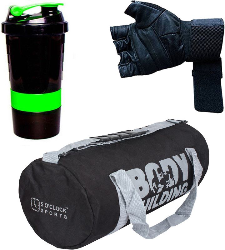 5 O' CLOCK SPORTS Black Body building Gym bag ,Black gloves with Green spider Gym and fitness kit Fitness Accessory Kit Kit