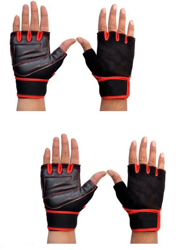 ENTIRE Lycra Leather Gym Gloves for Unisex Gym & Fitness Red Color Pack 2 Gym & Fitness Gloves  (Pack of 2)