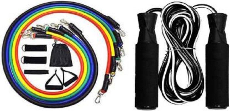 MODERNEHUB 11PCs Resistance Tube Set With Skipping Jumping Rope Combo Set For Men & Women Fitness Accessory Kit Kit