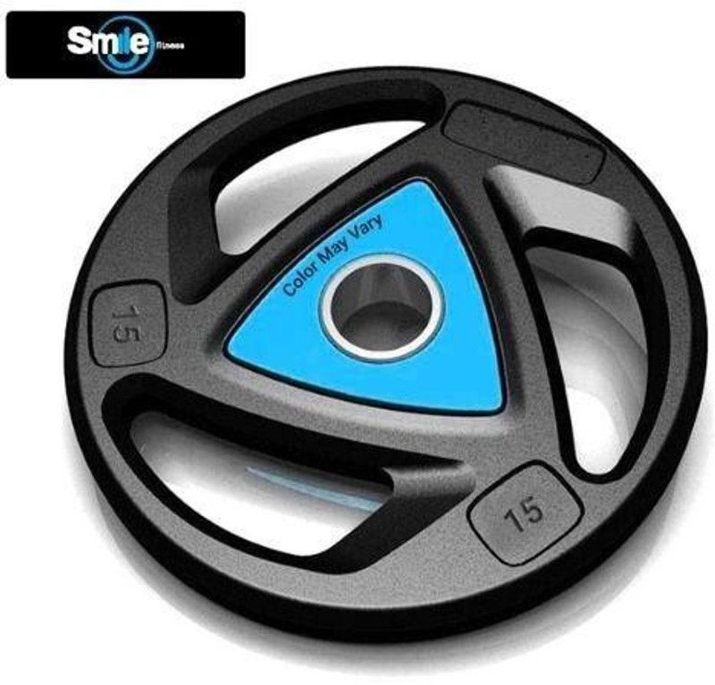 Smile Fitness Rubber Coated Professional Weight Plate for Exercise Bar (15x2= 1 Pair) Blue, Yellow Weight Belt, Bar & Plate Combo  (30 kg)
