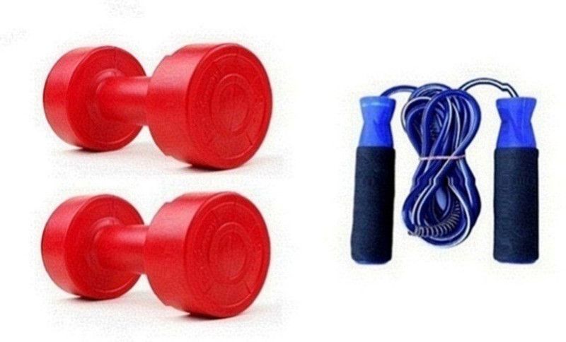 YUKI RED COLOR 4KG VINYL PLASTIC DUMBELL AND BLUE COLOR BEARING SKIPPING ROPE Dumbbell Kit Kit