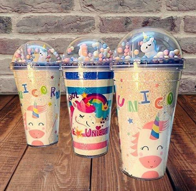 KOBBET Unicorn Print sipper tumbler & straw for girl best Festival gift set for sister 450 ml Sipper  (Pack of 1, Multicolor, Plastic)
