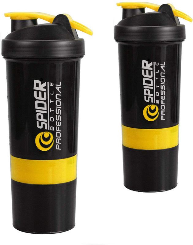 COOL INDIANS Combo Gym Shaker/Water Bottle for Gym/Protein Shaker Bottle With Blender Ball 500 ml Shaker  (Pack of 2, Yellow, Plastic)