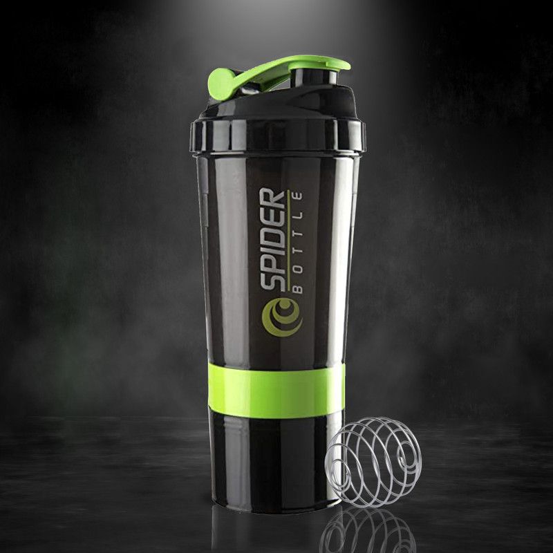 Premium Smart Gym Shaker Bottle for Protein Shake with 2 Storage Compartment Cup 500 ml Shaker  (Pack of 1, Green, Plastic)