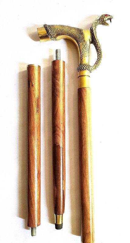 AntiqueHouse beautiful snake design gold handle Walking Stick