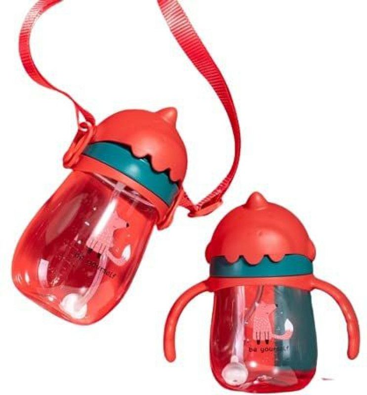 DhyeyCollection Double Handle, Anti-Spill Sippy Cup with Soft Silicone Straw BPA Free Bottle 350 ml Sipper  (Pack of 1, Red, Plastic)
