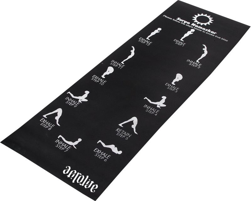 Aerolite Printed Sun Salutation 24 X 78 BLK Black 6.5 mm Yoga Mat