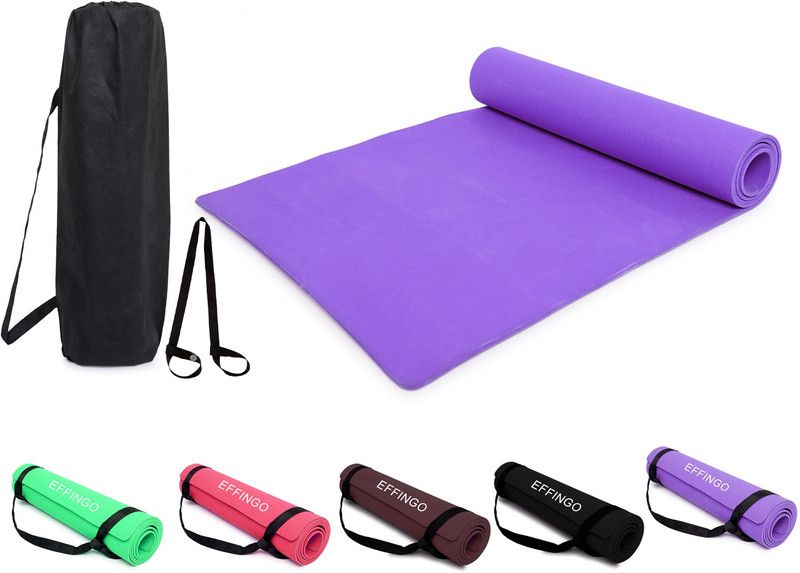 effingo EVA Yoga Mat (4mm) (PURPLE) with Carry Bag & Strap for Exercise, Aasan & Fitness / Purple 4 mm Yoga Mat
