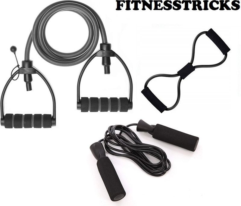 Fitnesstricks Combo Of Adjustable Single Toning Tube With Skipping Rope And Resistance Tube Fitness Accessory Kit Kit