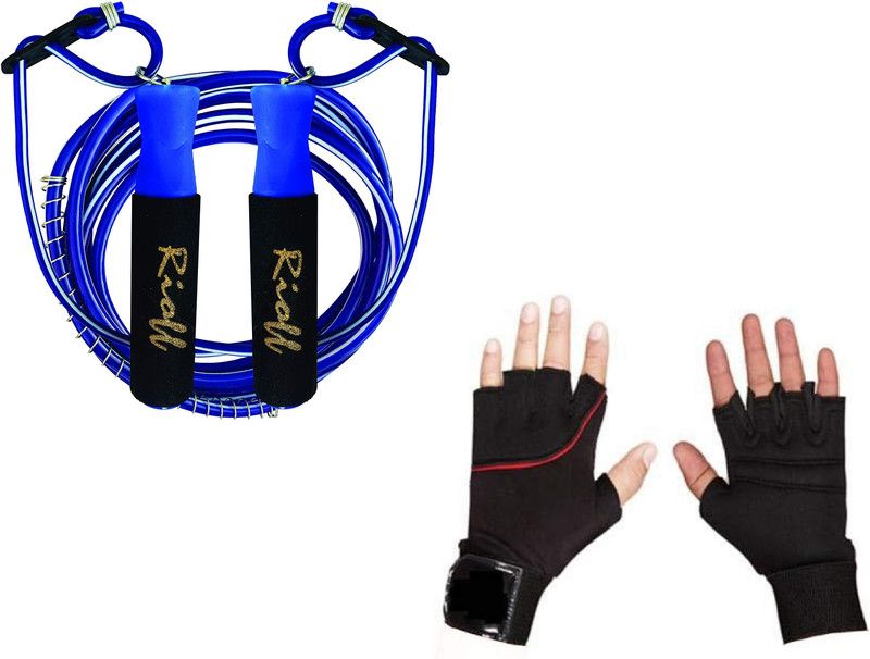 Rioff Sports Gym Gloves With Adjustable Skipping Rope Combo Pack of 2 Fitness Accessory Kit Kit