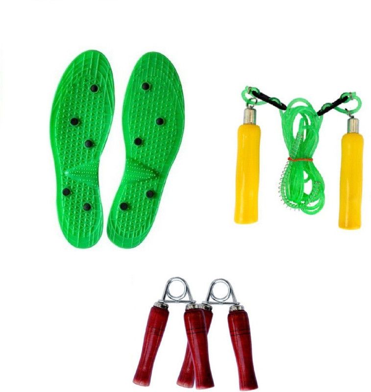 YUKI Original Height Increase Device, Acupressure and Magnetic Therapy Massager (Model : YOKO), Wooden Handle Skipping Rope, Pair of Wooden Handle Hand Gripper Fitness Accessory Kit Kit