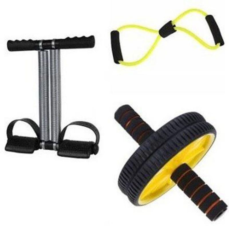 ADONYX Gym Equipment Tummy Trimmer With Ab Wheel and Figure 8 Resistance Tube Fitness Accessory Kit Kit