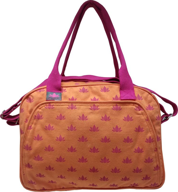 Kanyoga Om Padma Cotton Orange and Pink lotus print Spa Bag(42 x 32 x 16 CM),1 Piece  (Orange, Tote)
