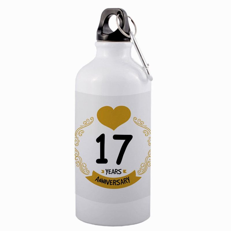 COLOR YARD best 17 years anniversary with yellow heart and black text design on white 600 ml Sipper  (Pack of 1, White, Aluminium)