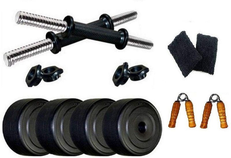 VENOM Home Gym with 44 Kg. P.V.C Weight Plates (5 Kg X 4 = 20 Kg + 3 Kg X 8 = 24 Kg) with Dumbbell Rods, Wristband & Hand Gripper Dumbbell Kit Kit