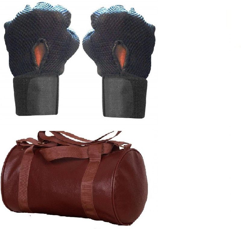 JAIMS BRAND SPORTS Brown Leather Gym Bag, Gloves (Black) Fitness Accessory Kit Kit