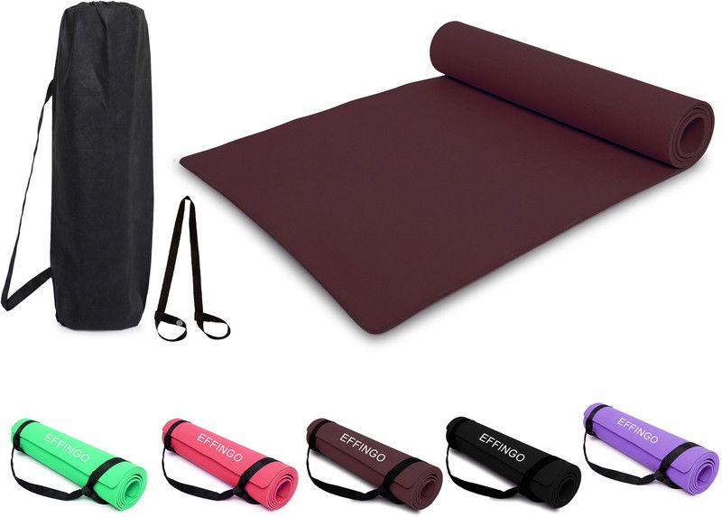 effingo EVA Yoga Mat (4mm) (WINE) with Carry Bag & Strap for Exercise, Aasan & Fitness / Maroon 4 mm Yoga Mat