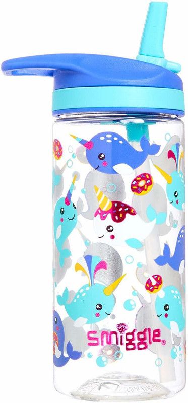 Smiggle Whirl Junior Bottle with Flip Top Spout | Narwhal print 440 ml Sipper  (Pack of 1, Multicolor, Plastic)